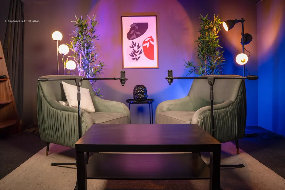 Lounge set built and lit for mood