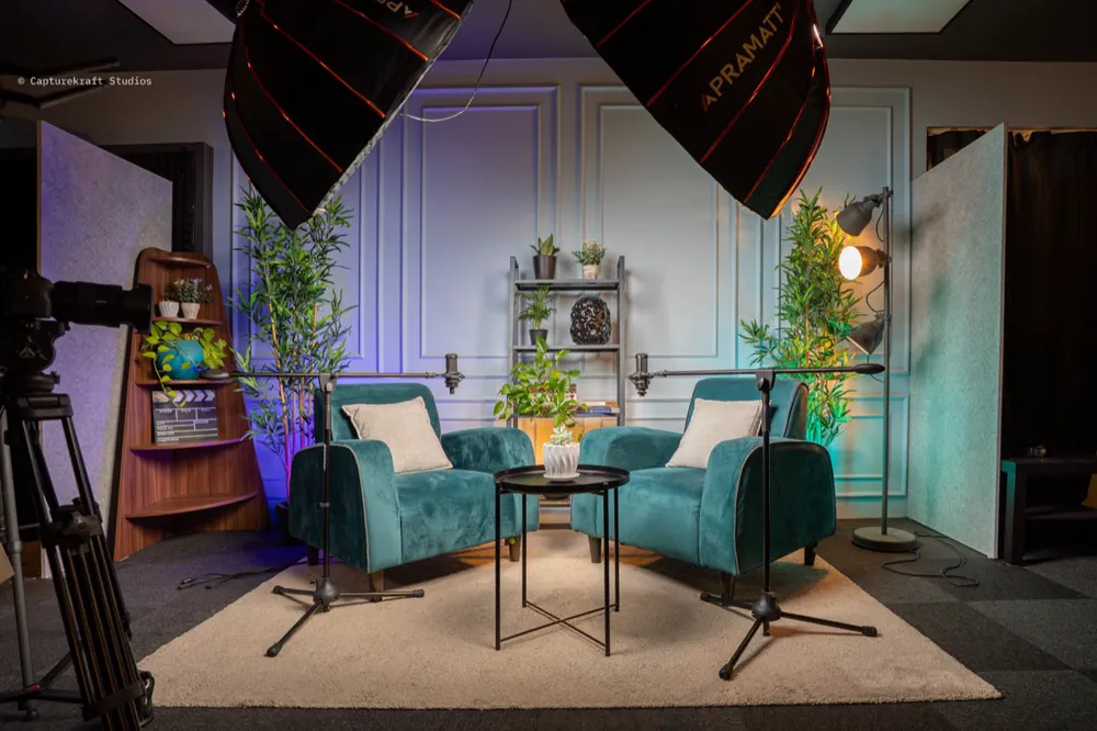 Interview set lit with two large softboxes